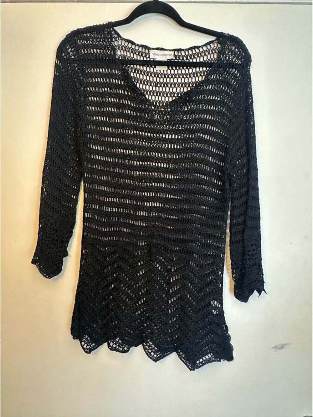 Worthington Black Crochet Knit Top Size Large